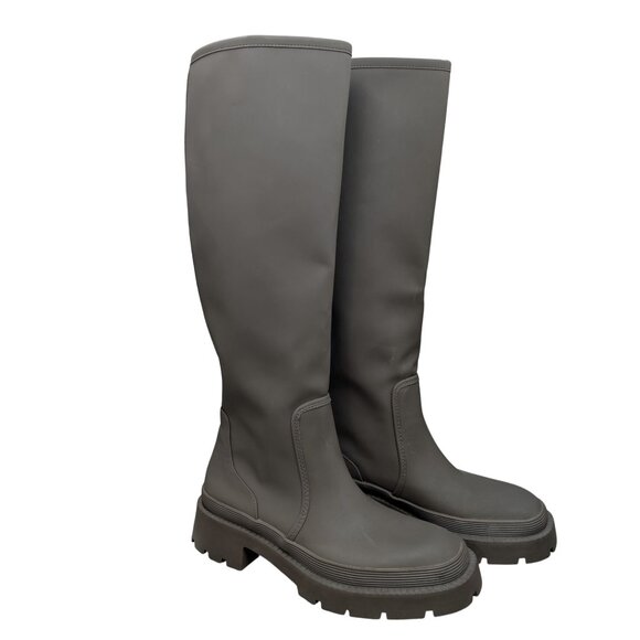 Zara Heeled Rubberized Tall Boots Womens Grey Airlift Chunky Sole Pull On Size 8 - Picture 7 of 14